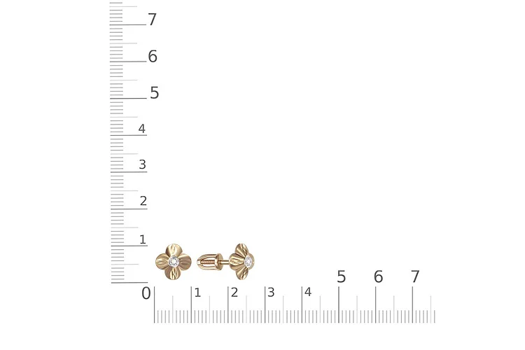 Серьги-пусеты Цветы из жёлтого золота с 2 фианитами