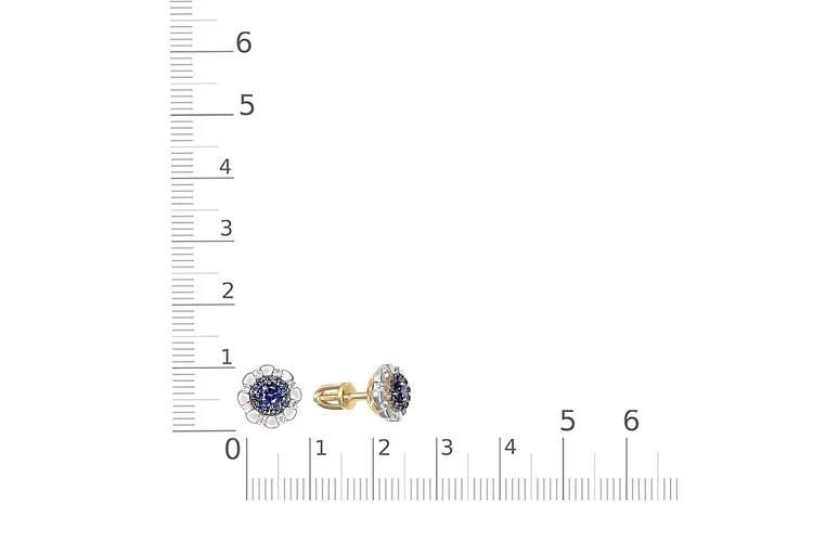 Серьги-пусеты Малинки из жёлтого золота с 2 сапфирами и 40 бриллиантами