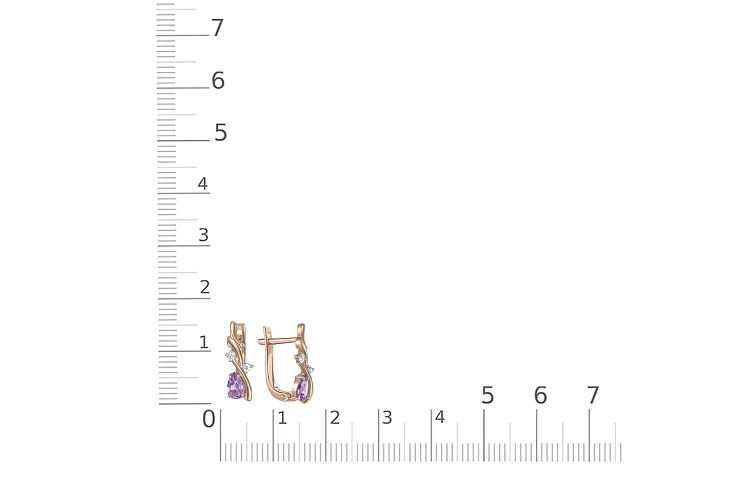 Серьги из красного золота с 2 аметистами и 4 фианитами