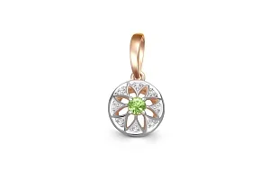 Подвеска Цветок из красного золота с хризолитом и 8 фианитами