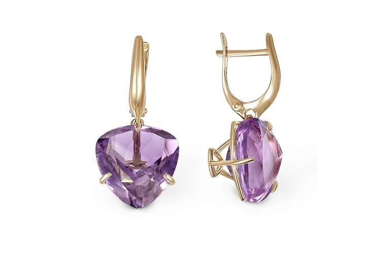 Серьги из красного золота с 2 аметистами