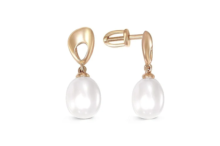 Серьги-пусеты из красного золота с 2 жемчужинами