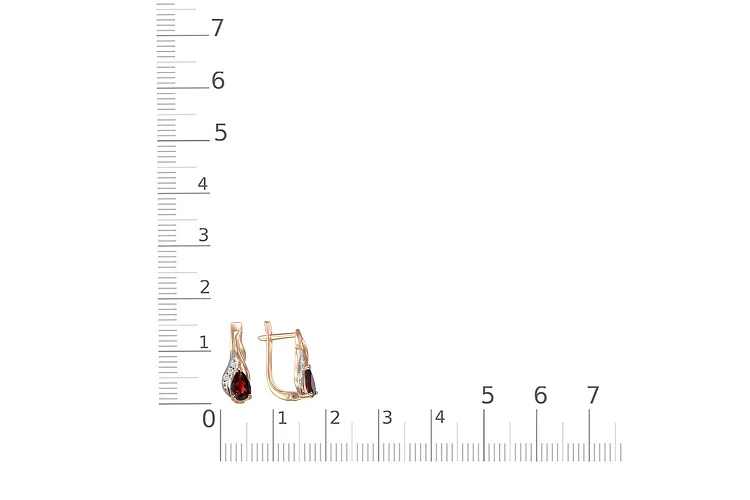 Серьги из красного золота с 2 гранатами и 6 фианитами