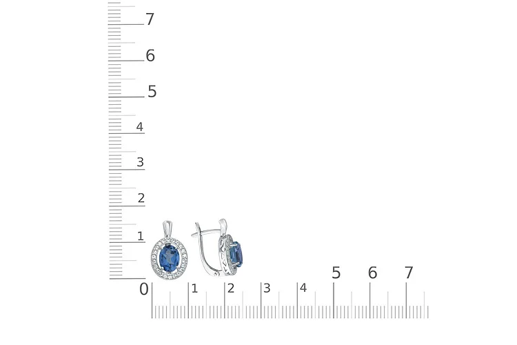 Серьги из белого золота с 2 топазами лондон и 44 фианитами