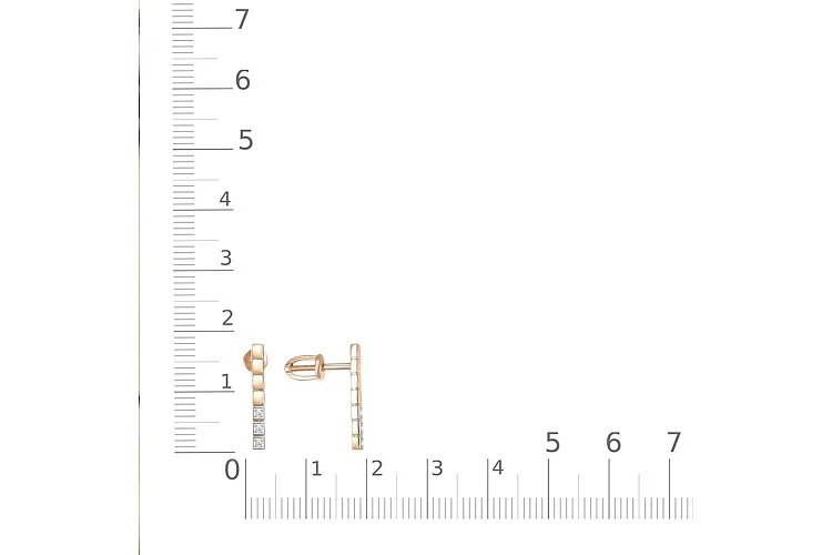 Серьги-пусеты из красного золота с 6 фианитами