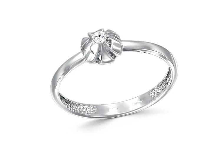 Кольцо Цветок из белого золота с бриллиантом