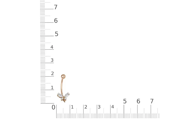 Пирсинг Бабочка из красного золота с 4 фианитами