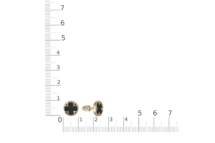 Серьги-пусеты Клевер из жёлтого золота с 2 ониксами