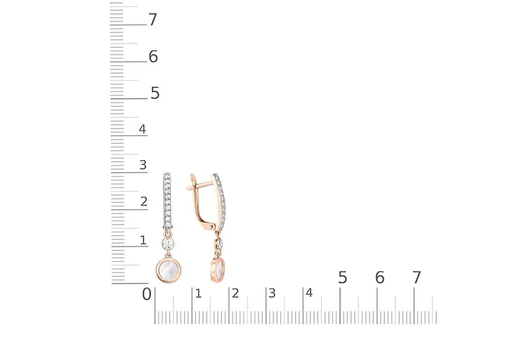 Серьги из красного золота с перламутром и 22 фианитами