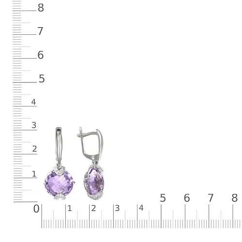 Серьги из белого золота с 2 аметистами и 12 фианитами