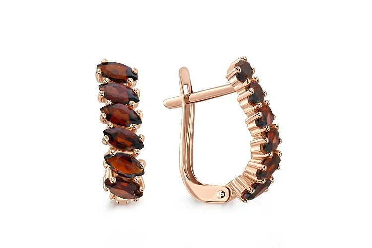 Серьги Дорожки из красного золота с 12 гранатами