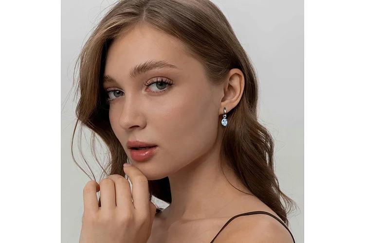 Подвеска серёг-трансформеров из белого золота с топазом sky