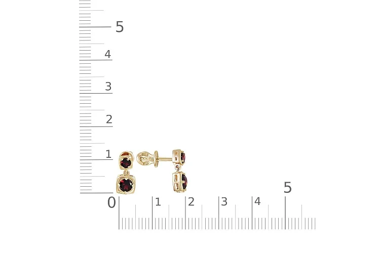 Серьги-пусеты Квадраты из жёлтого золота с 4 гранатами