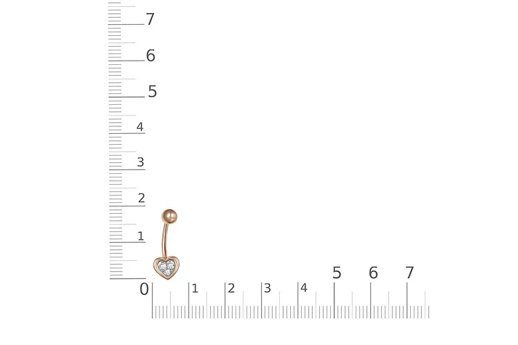 Пирсинг Сердце из красного золота с 3 фианитами