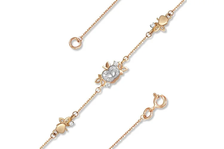 Браслет Яблоко из красного золота с 12 фианитами