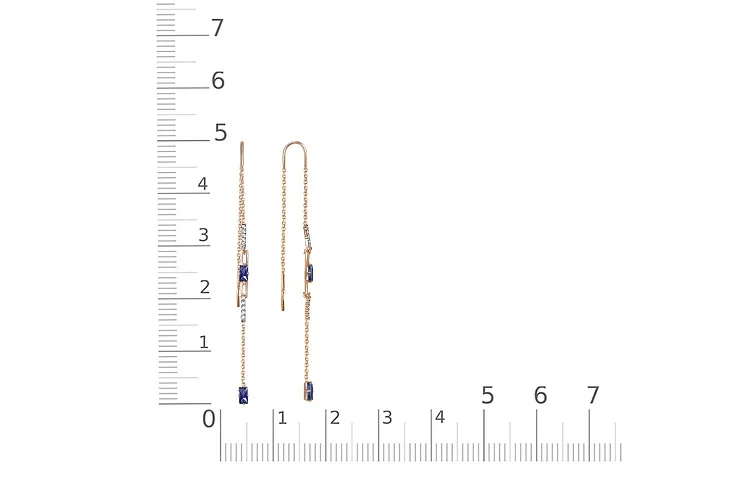 Серьги-продёвки из красного золота с 4 корундами и 20 бриллиантами
