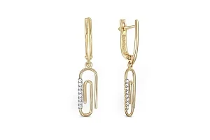 Серьги Скрепки из жёлтого золота с 16 фианитами