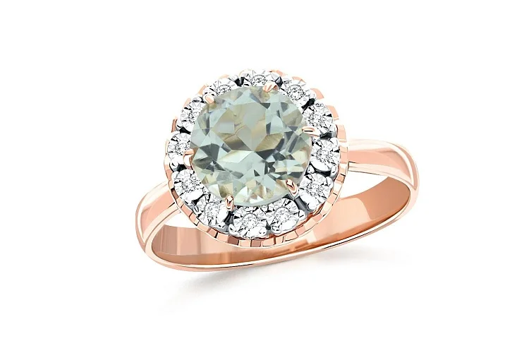Кольцо из красного золота с празиолитом и 12 бриллиантами