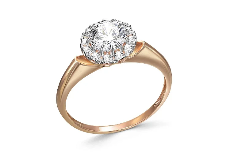 Кольцо из красного золота с 13 фианитами