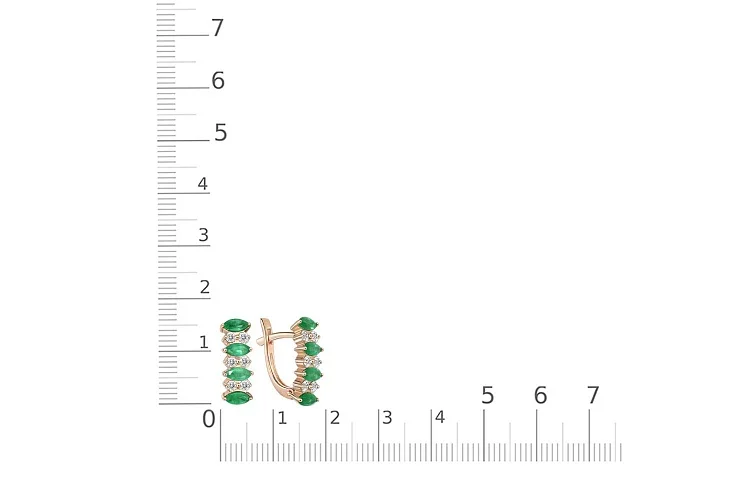 Серьги Дорожки из красного золота с 8 изумрудами и 12 бриллиантами