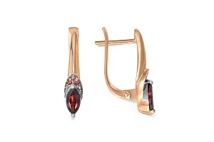 Серьги из красного золота с 2 гранатами и 6 фианитами