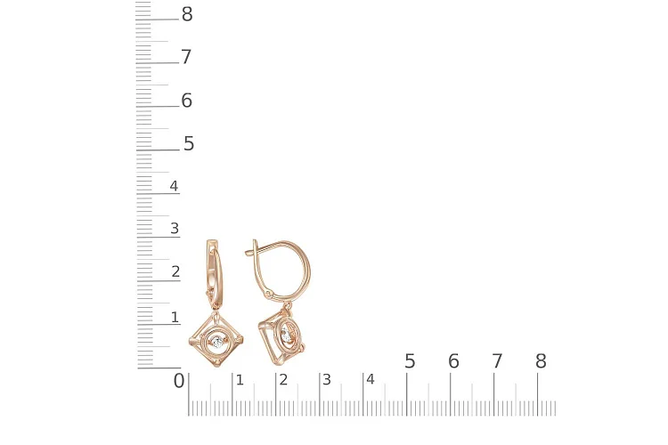 Серьги Квадраты из красного золота с 2 фианитами