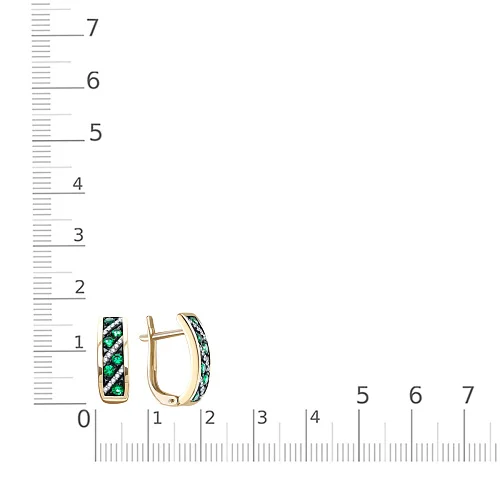 Серьги из жёлтого золота с 12 изумрудами и 30 фианитами