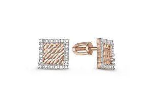 Серьги-пусеты Квадраты из красного золота с 40 фианитами