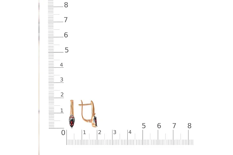 Серьги из красного золота с 2 гранатами и 6 фианитами