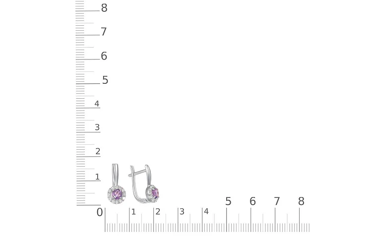 Серьги из белого золота с 2 аметистами и 16 фианитами