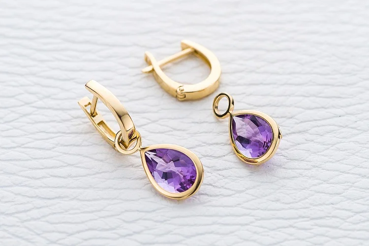 Серьги-трансформеры из жёлтого золота с 2 аметистами