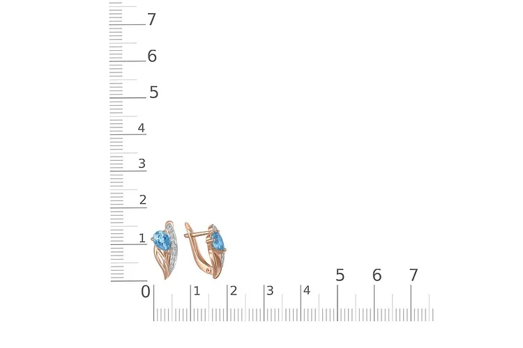 Серьги из красного золота с 2 топазами swiss и 16 фианитами