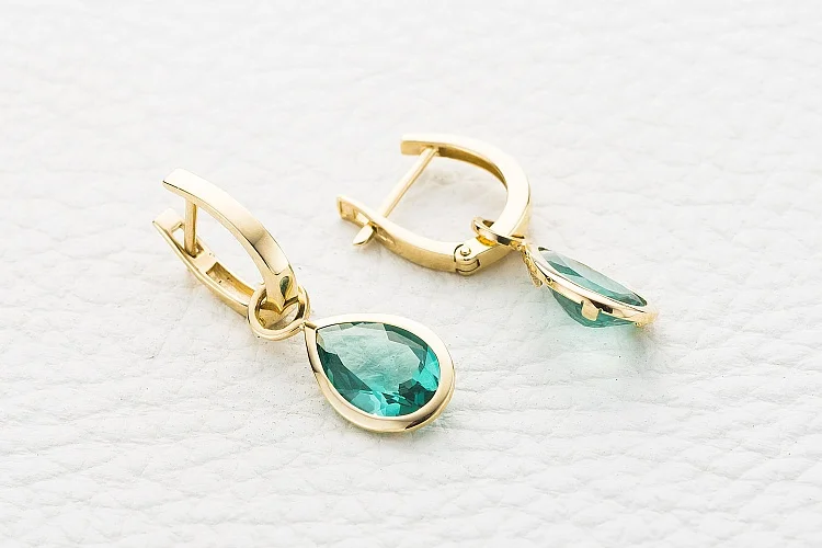 Серьги-трансформеры из жёлтого золота с 2 кварцами