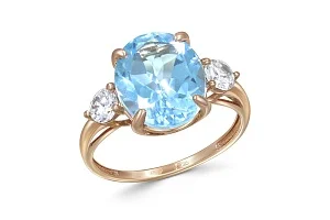 Кольцо из красного золота с топазом sky и 2 фианитами