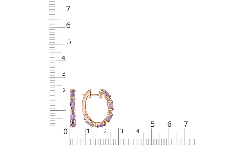 Серьги из красного золота с 10 аметистами и 24 фианитами