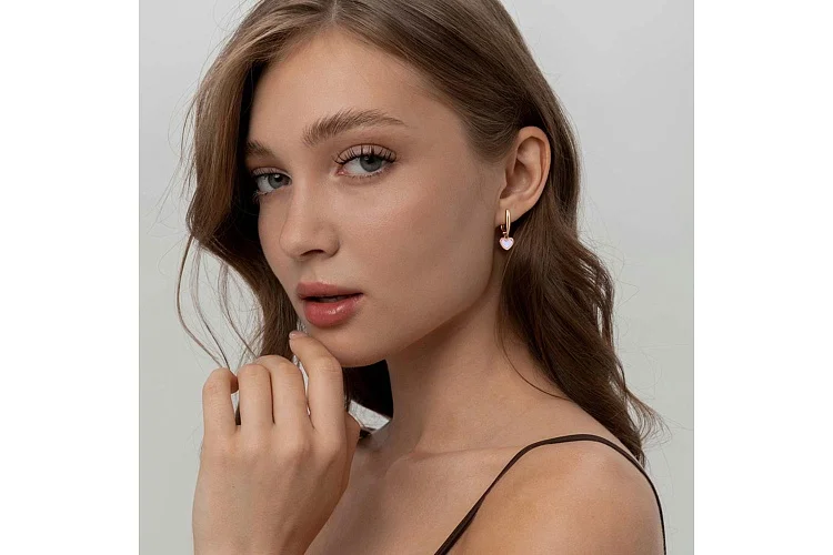 Серьги Сердца из красного золота с перламутром