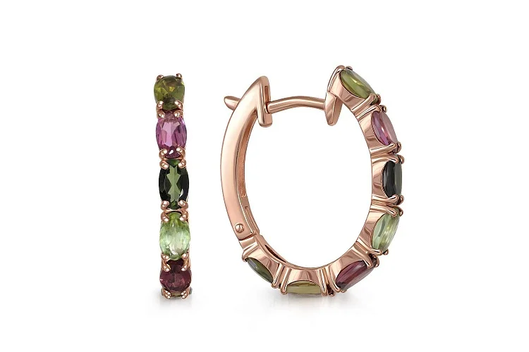 Серьги из красного золота с 14 турмалинами