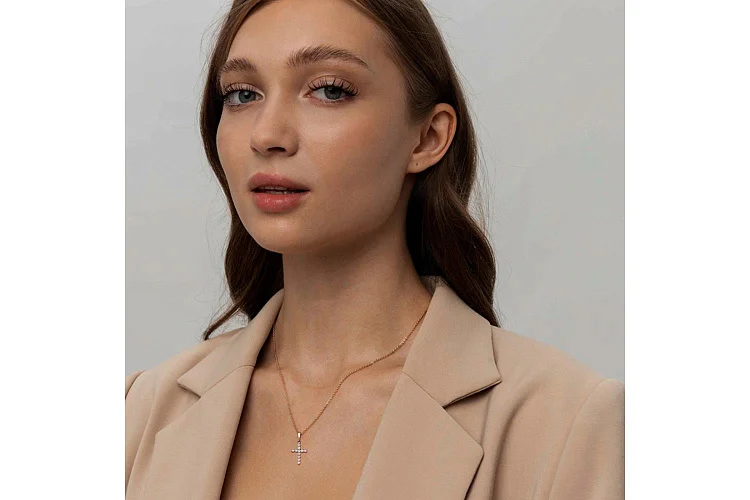 Подвеска Крест из красного золота с 11 бриллиантами