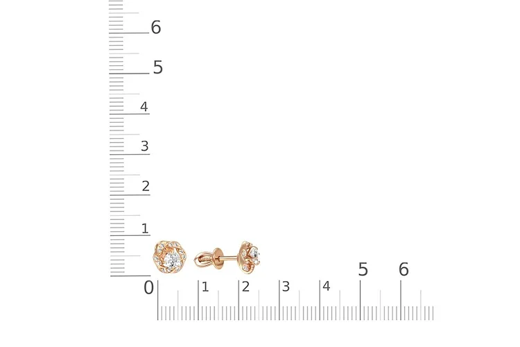 Серьги-пусеты из красного золота с 26 фианитами