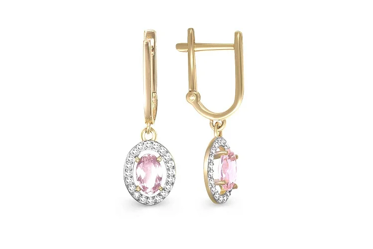 Серьги из жёлтого золота с 2 ситаллами и 40 фианитами