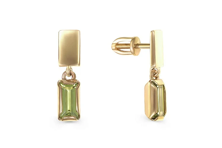 Серьги-пусеты Прямоугольники из жёлтого золота с 2 хризолитами