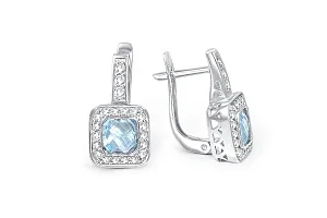 Серьги из белого золота с 2 топазами sky и 42 фианитами