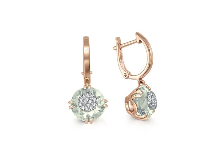 Серьги из красного золота с 2 аметистами и 28 бриллиантами