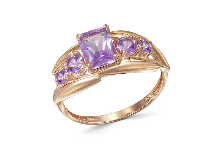 Кольцо из красного золота с 5 аметистами