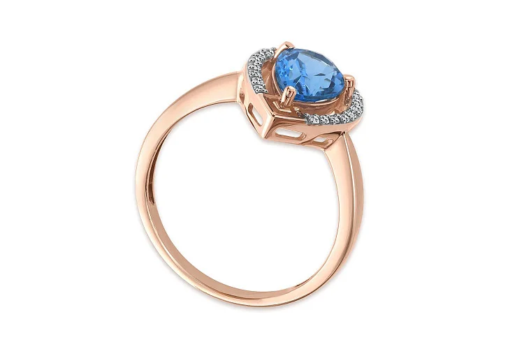 Кольцо из красного золота с топазом swiss и 16 фианитами