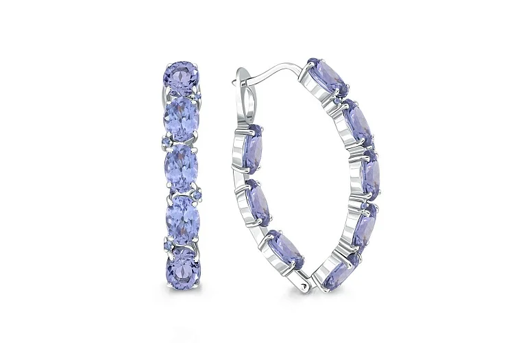 Серьги из белого золота с 24 танзанитами
