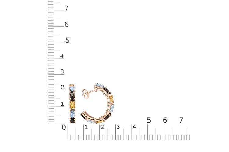 Серьги-пусеты из красного золота с раухтопазами, топазами sky и цитринами