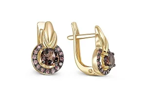 Серьги из жёлтого золота с 2 раухтопазами и 26 фианитами