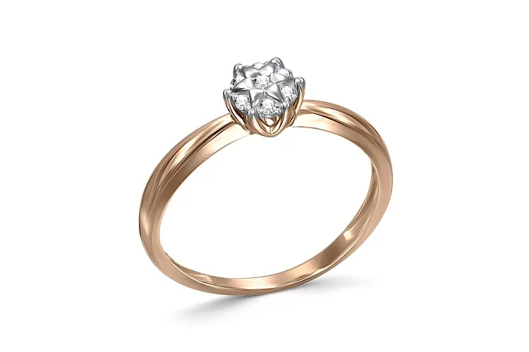 Кольцо Малинка из красного золота с 7 бриллиантами