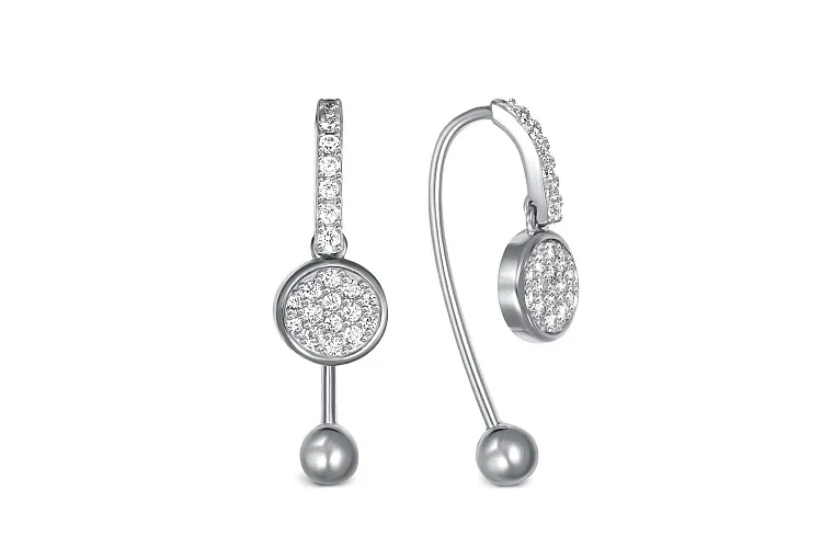 Серьги из белого золота с 42 фианитами
